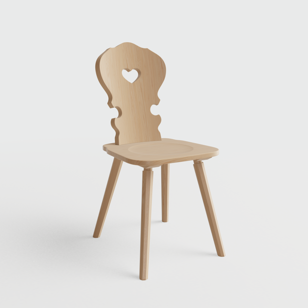 Sedia tirolese con cuore, in legno rovere, abete e frassino, con seduta imbottita, stile Chalet montagna - VIENNA - Gaidra HOME
