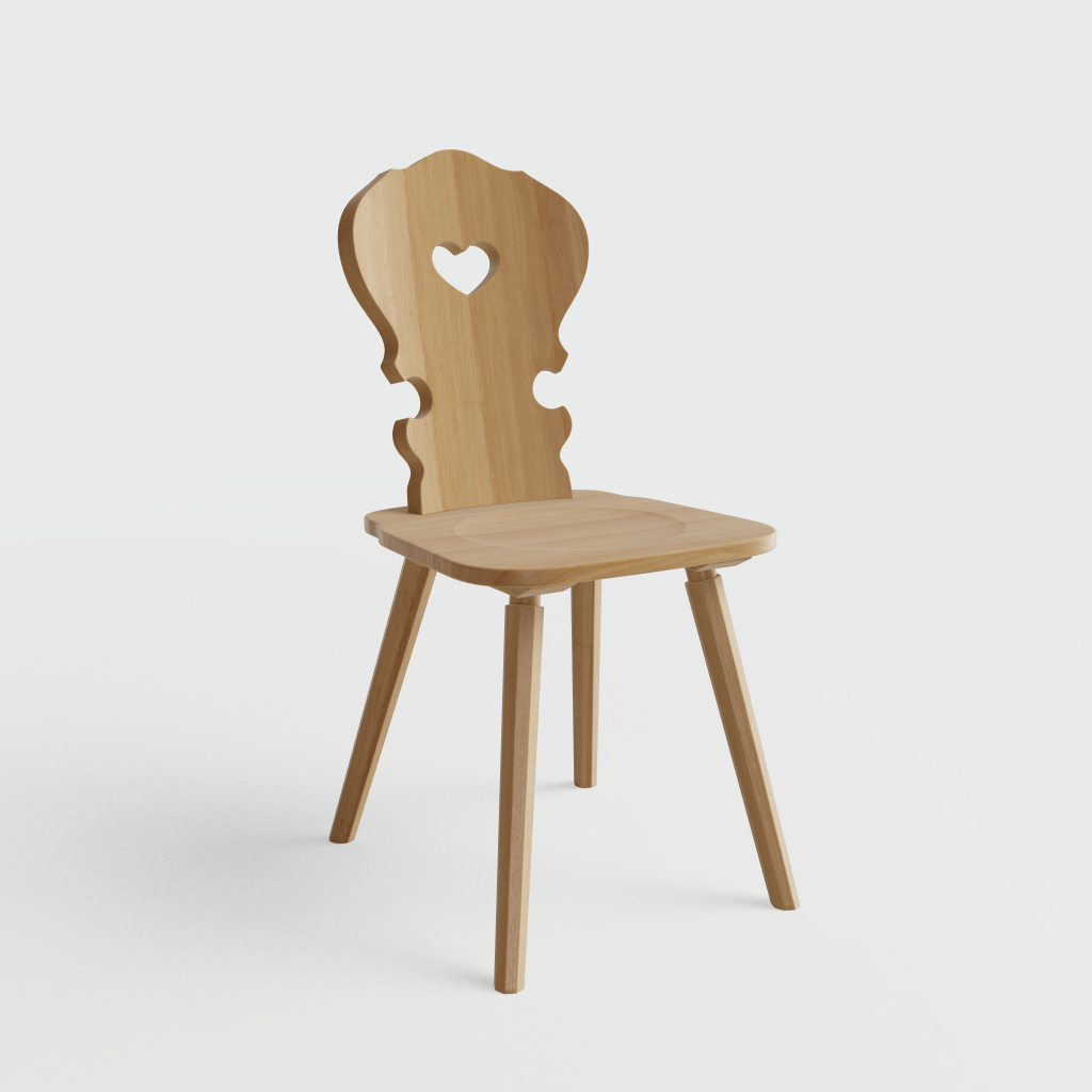 Sedia tirolese con cuore, in legno rovere, abete e frassino, con seduta imbottita, stile Chalet montagna - VIENNA - Gaidra HOME