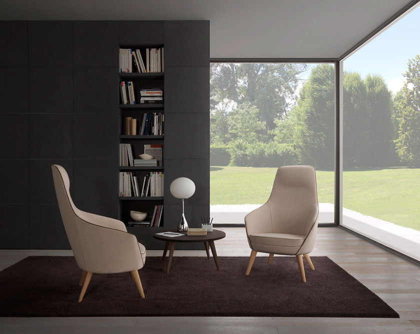 Poltroncina imbottita "Smoky High L25", stile Chalet, linee arrotondate e sinuose - Gaidra HOME