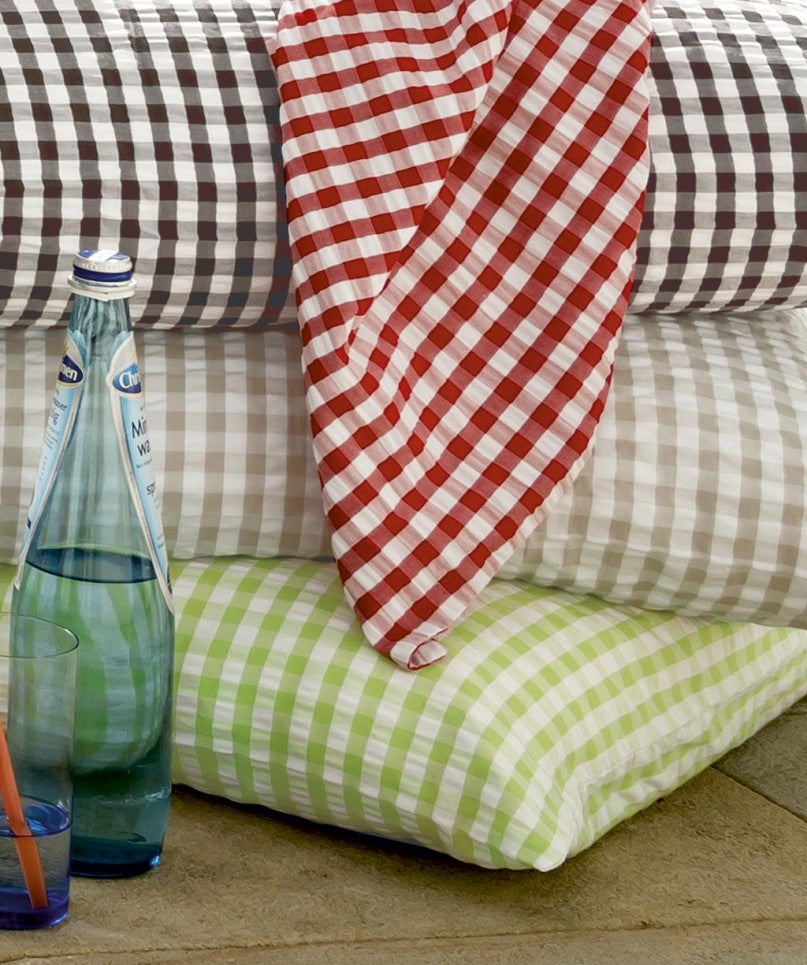 "Rio 3027" copripiumino no stiro in cotone seersucker, fantasia a quadretti, matrimoniale e singolo - Gaidra HOME