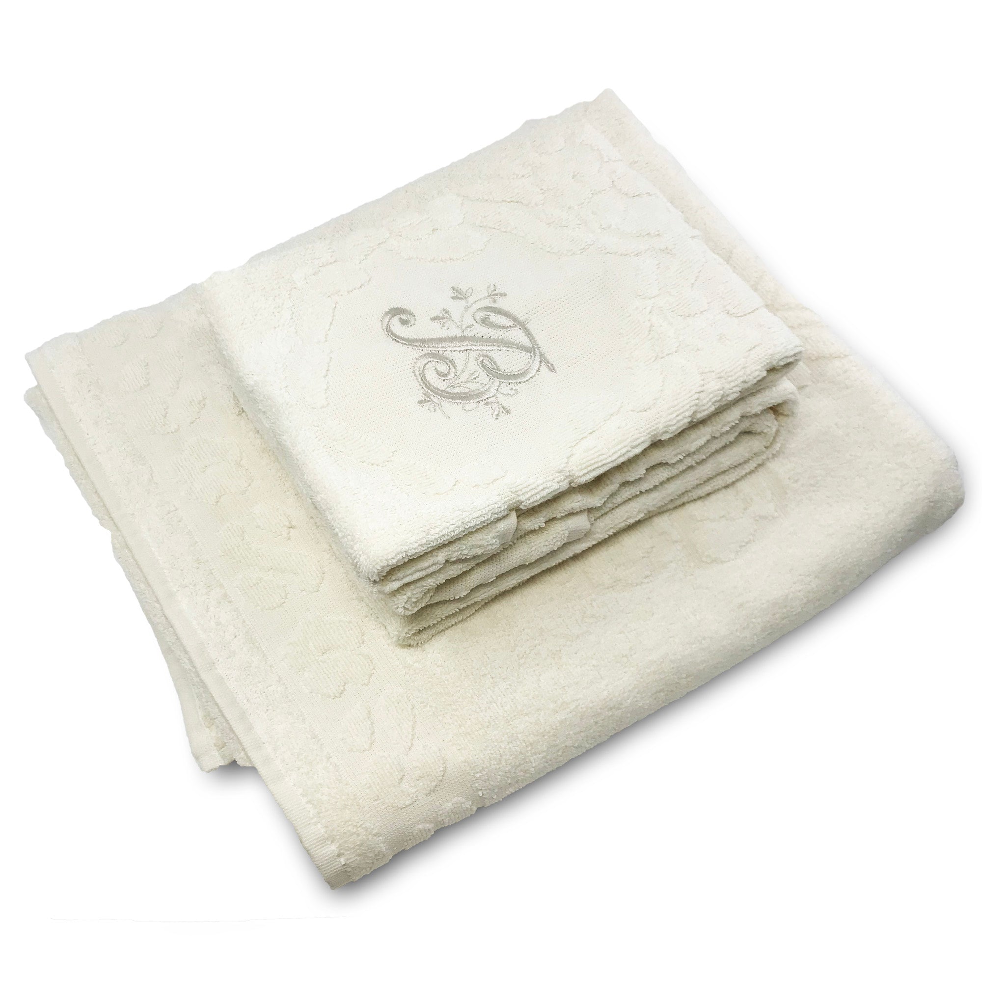 Asciugamani e Teli bagno in spugna con monogramma a scelta, ascigamano viso e ospite, color crema - Gaidra HOME