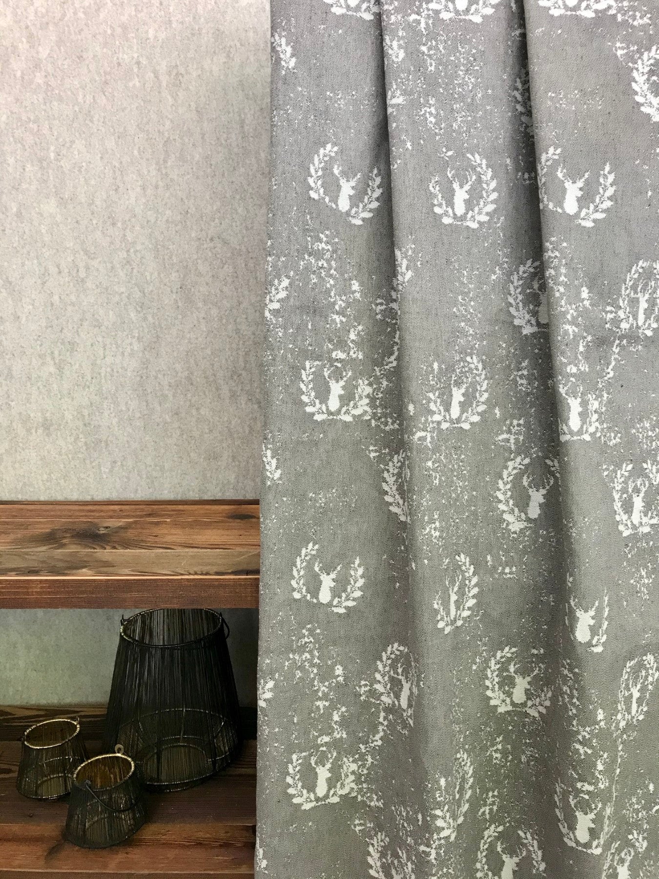 Tende Tendaggi su misura, fantasia cervi vintage, stile montagna chalet, misto lino, fantasia jacquard, "cervi vintage" - Gaidra HOME
