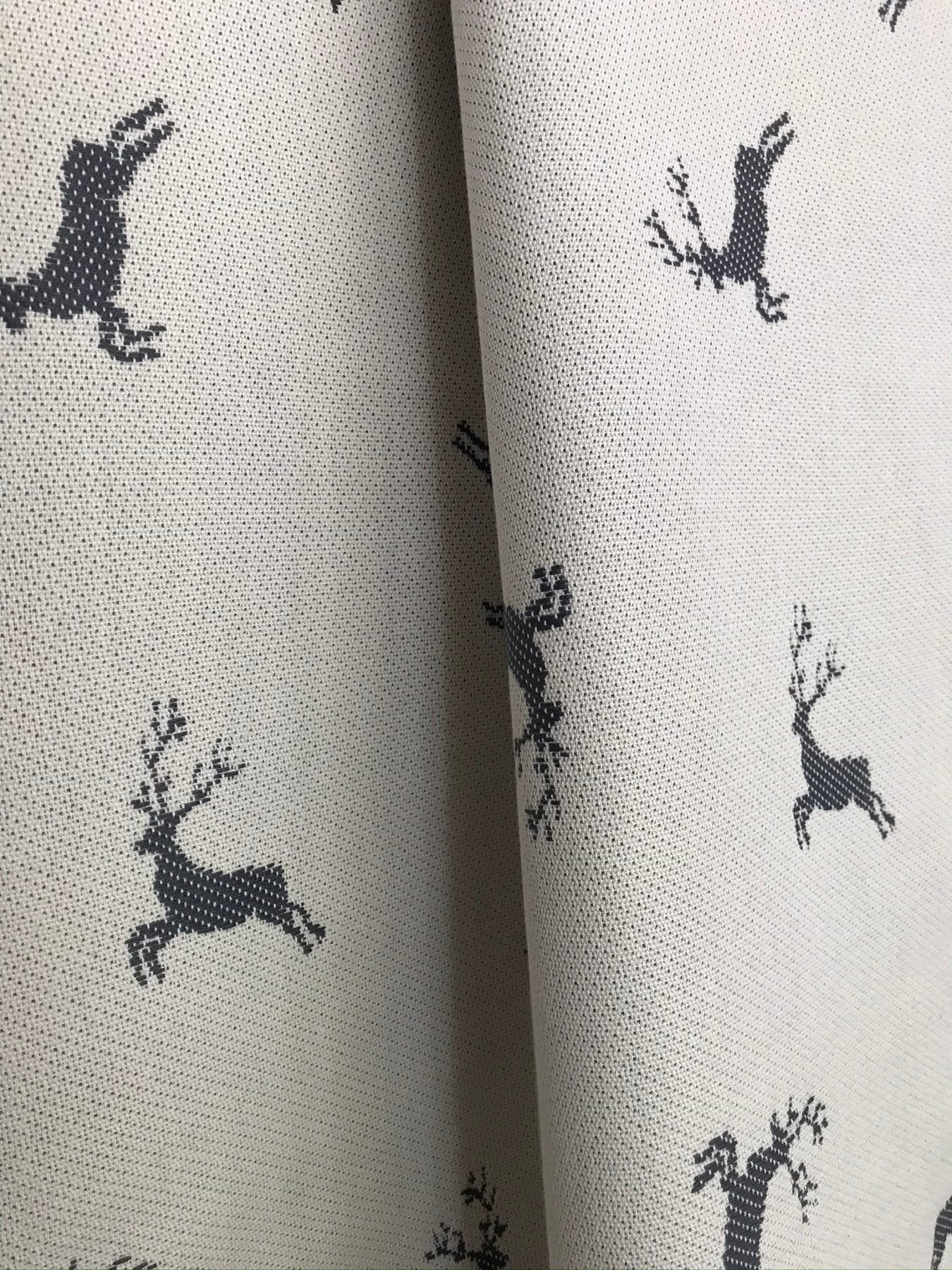 Tenda su misura con cervi, stile tirolese country montagna, tessuto jacquard doubleface in 100% cotone, coprente, "cervi allover" - Gaidra HOME