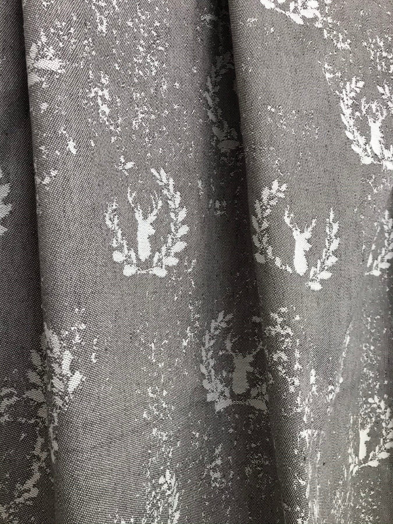 Tende Tendaggi su misura, fantasia cervi vintage, stile montagna chalet, misto lino, fantasia jacquard, "cervi vintage" - Gaidra HOME