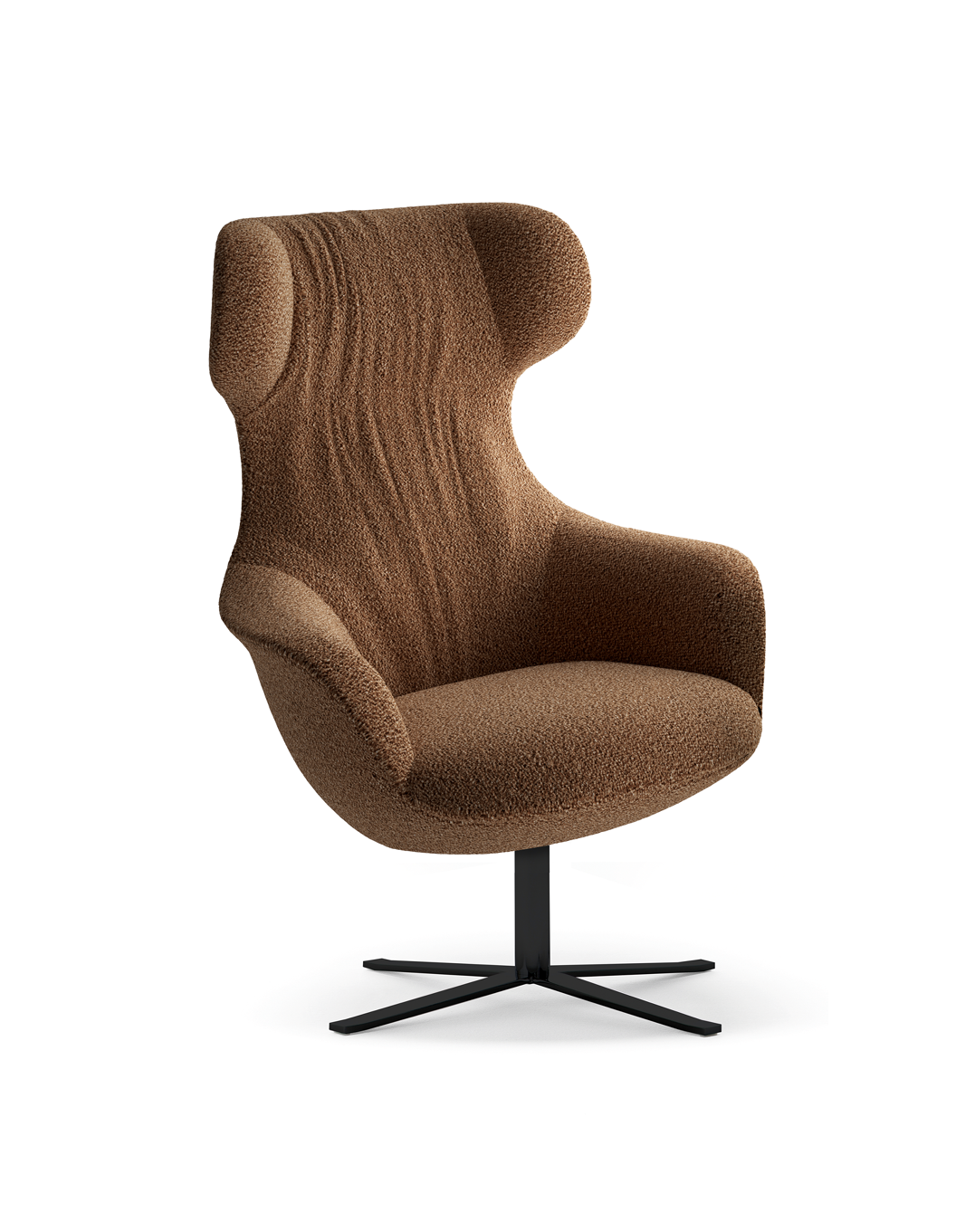 Poltroncina imbottita OTTA R13 - L21, stile Chalet, con basamento girevole in legno di frassino, linee arrotondate e sinuose - Gaidra HOME