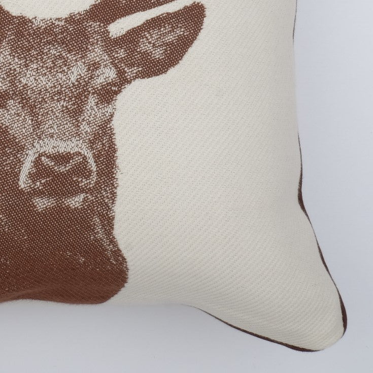 "Testa cervo" federa cuscino in 100% cotone, 40 x 40 cm, colore bianco - Gaidra HOME