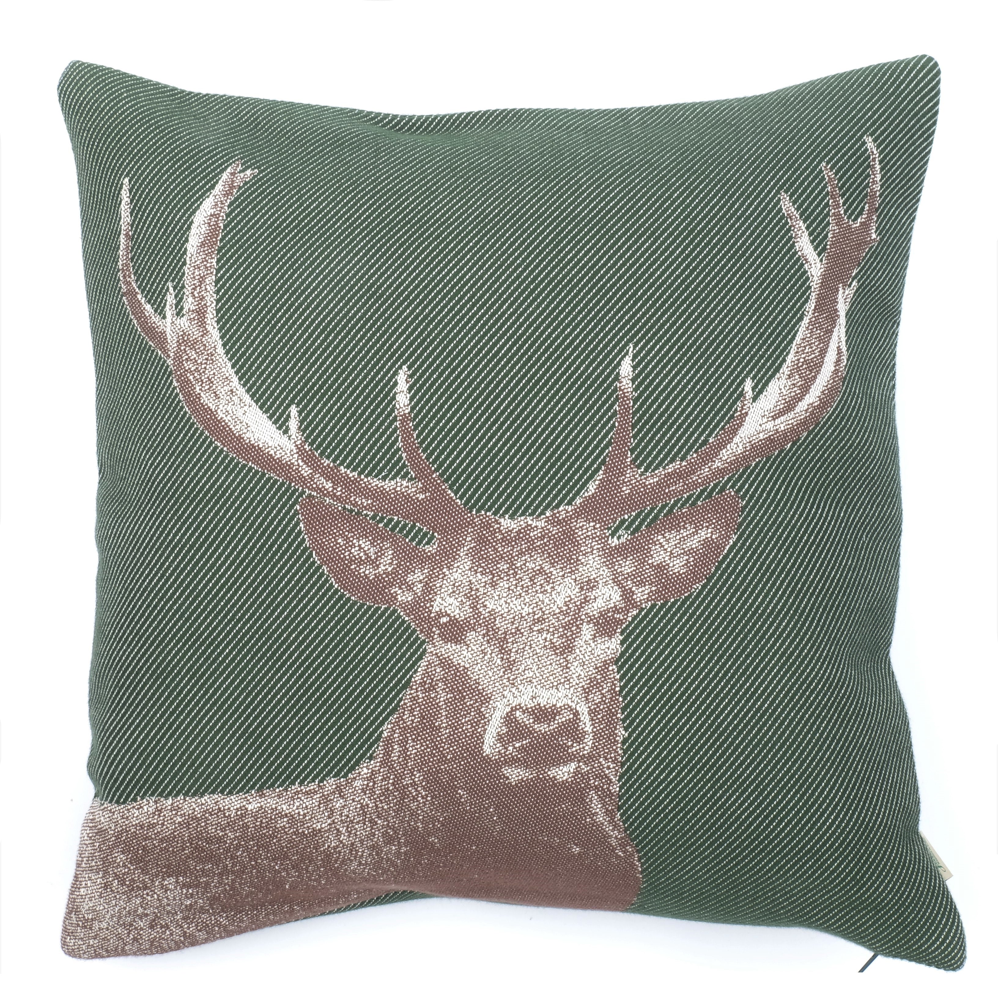 "Testa cervo" federa cuscino in 100% cotone, 40 x 40 cm, colore verde - Gaidra HOME