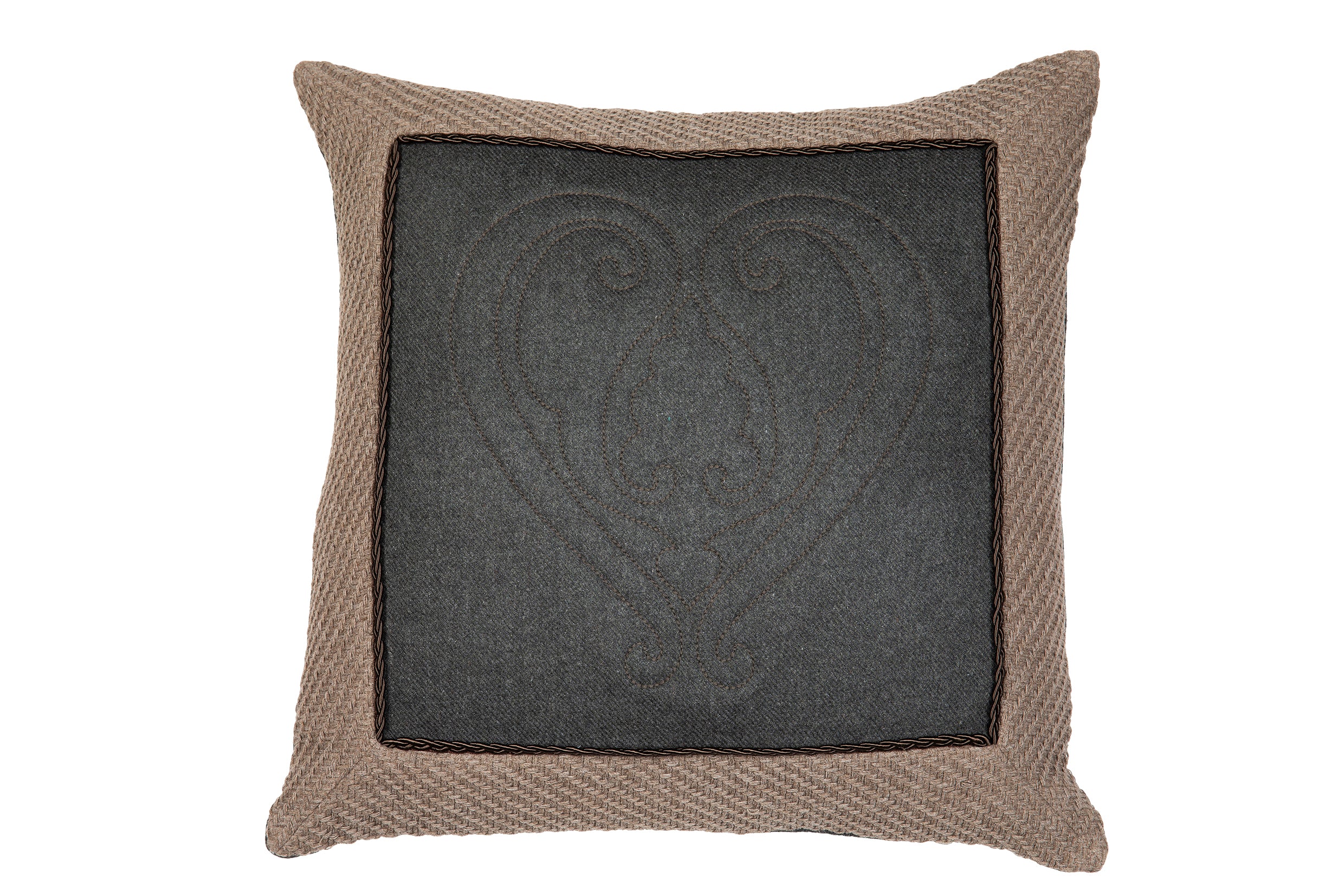 Cuscino ALPNE CHIC "Liebling" in lana, fantasia cuore tirolese country, marrone, 50x50 cm - Gaidra HOME