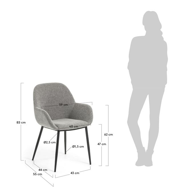 Sedia imbottita "Lonna", design moderno alpino, grigio chiaro - Gaidra HOME