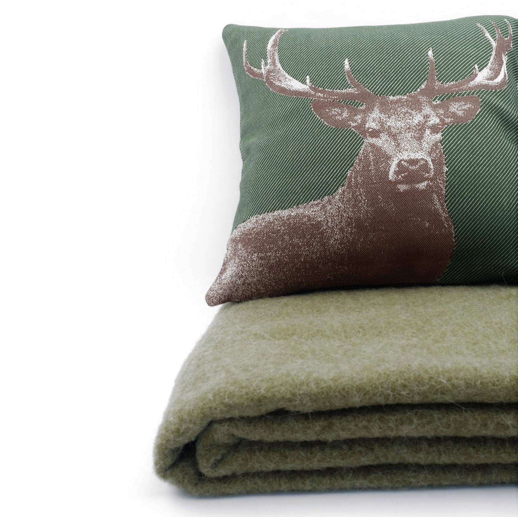 Testa cervo federa cuscino in 100% cotone, 40 x 40 cm, colore verde