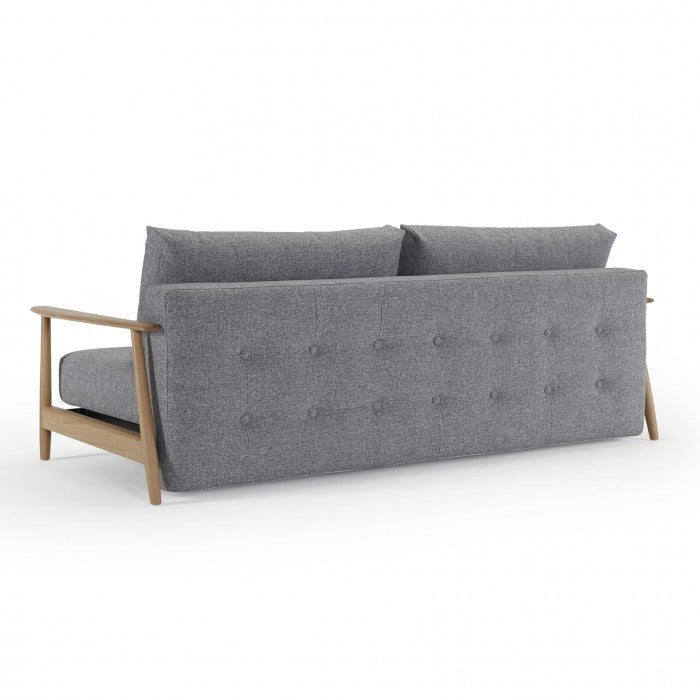 Divano letto moderno ELUMA DELUCE BUTTON, design nordico, con struttura in legno, rivestimento tessuto color grigio - Gaidra HOME